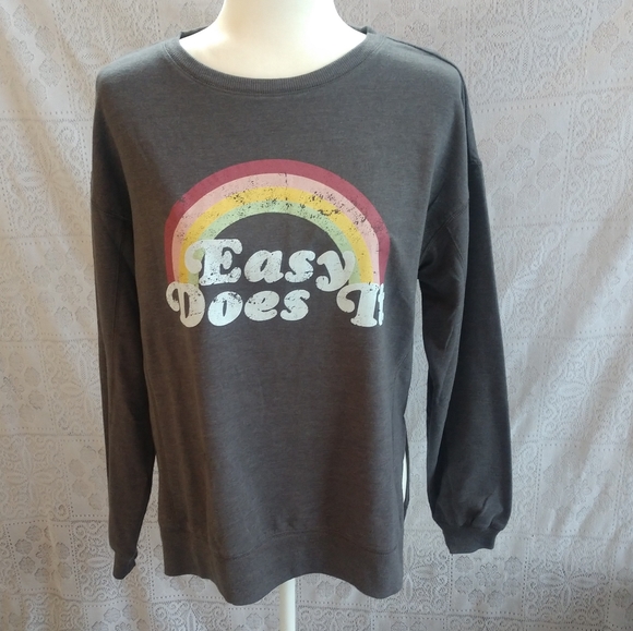 Wildfox Easy Does It Rainbow Pride Gray Distressed Crewneck Sweatshirt Small - Picture 2 of 7